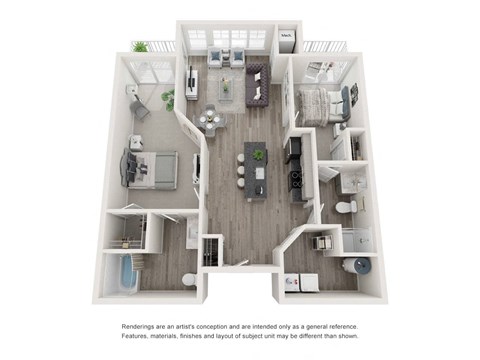 Floor plan for 2 beds, 2 baths, 1215 sqft